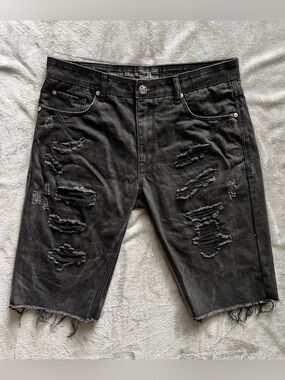 Jordan Craig Black Distressed Denim Shorts 36